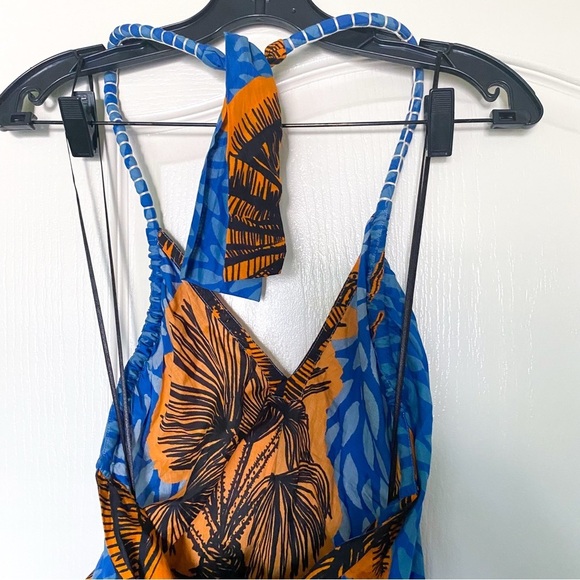 Johanna Ortiz Dress Vida Salvaje Cotton Midi Floral Indigo Festive Orange 8 EUC - Picture 6 of 10